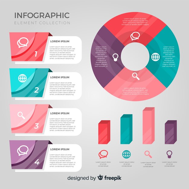 Colección de elementos de infografías en diseño plano