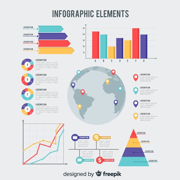 Colección de elementos para infografias en diseño plano