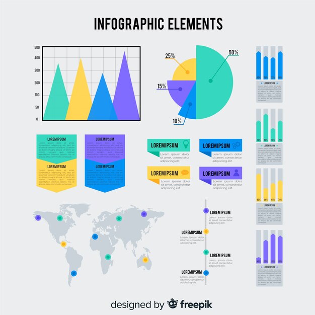 Colección de elementos para infografias en diseño plano
