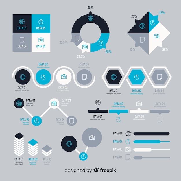 Colección de elementos para infografías en diseño plano