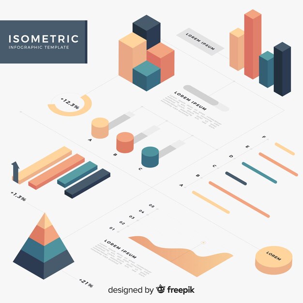 Colección de elementos para infografías isométricos