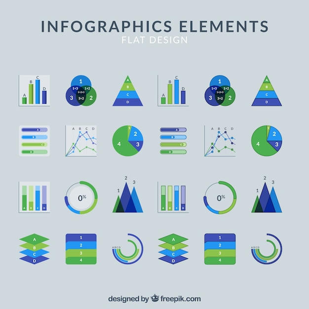 Vector gratuito colección de elementos infográficos azules y verdes