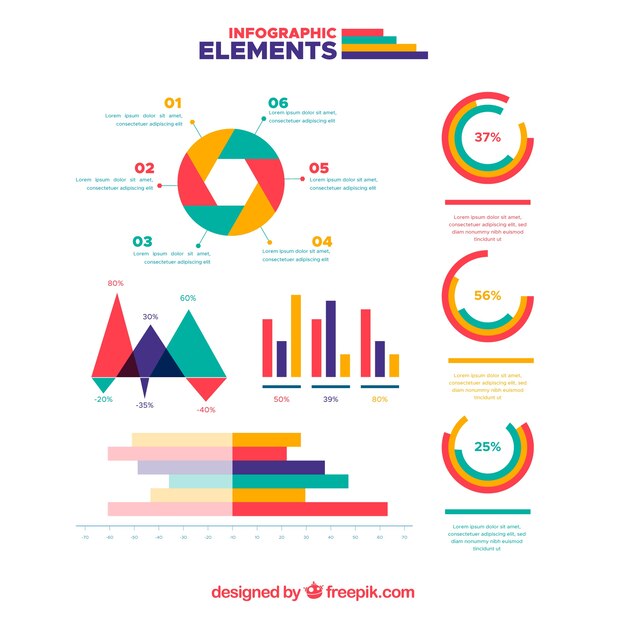 Colección de elementos infográficos coloridos en estilo plano