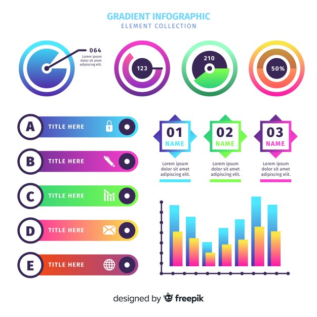 Colección de elementos infográficos degradados