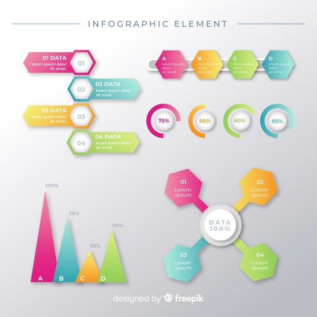 Colección de elementos infográficos degradados