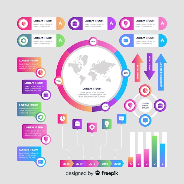 Colección de elementos infográficos degradados