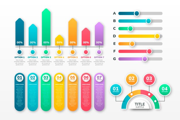 Colección de elementos infográficos degradados