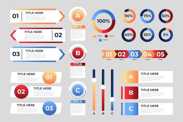 Colección de elementos infográficos degradados