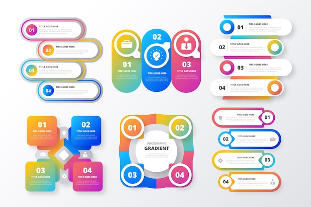 Colección de elementos infográficos degradados