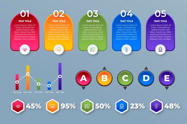 Colección de elementos infográficos degradados