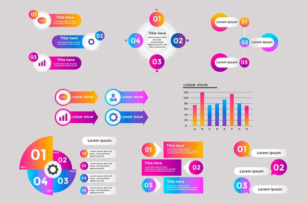 Colección de elementos infográficos degradados