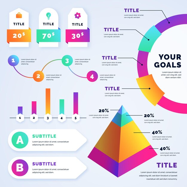 Colección de elementos infográficos degradados