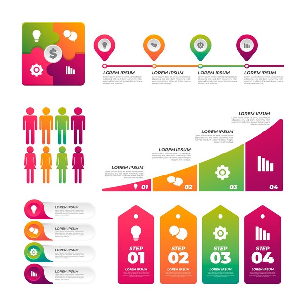 Colección de elementos infográficos degradados