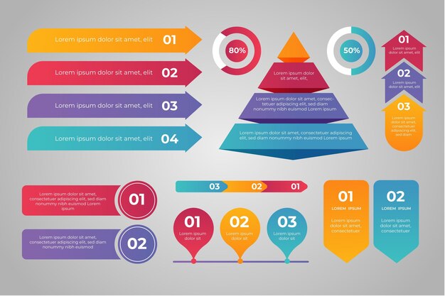 Colección de elementos infográficos degradados