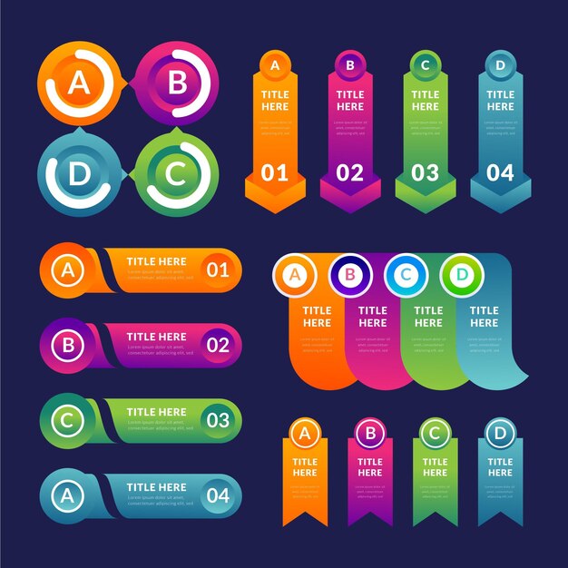 Colección de elementos infográficos degradados