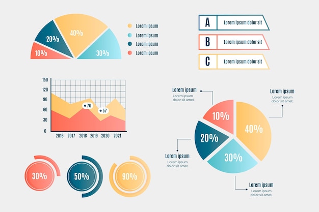 Colección de elementos infográficos degradados