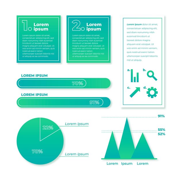 Colección de elementos infográficos degradados