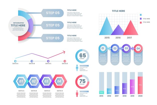 Colección de elementos infográficos degradados