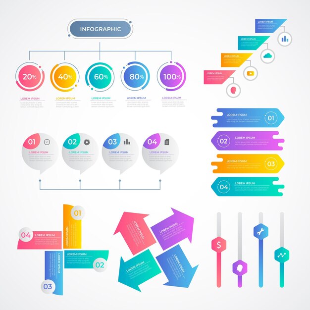 Colección de elementos infográficos degradados