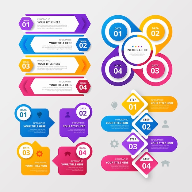 Colección de elementos infográficos degradados