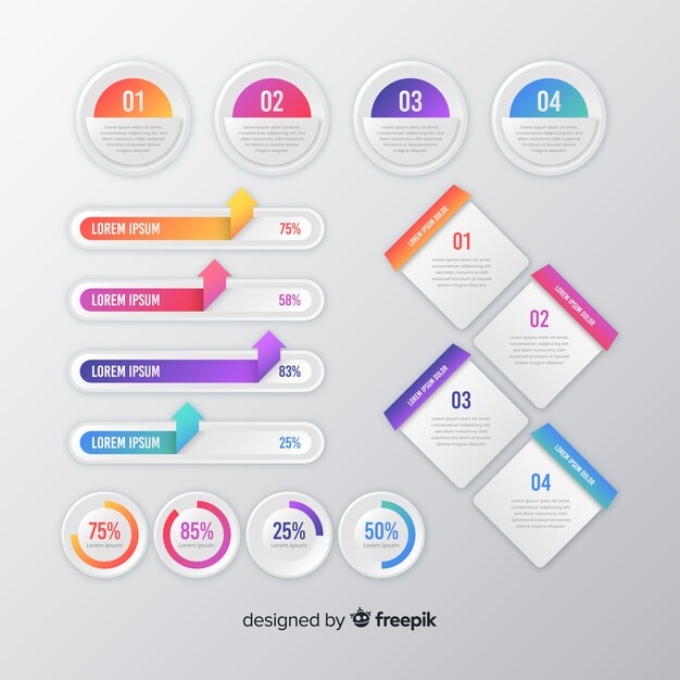 Colección de elementos infográficos degradados