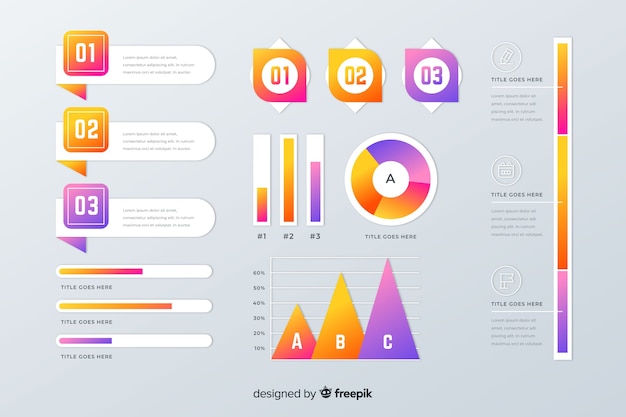 Colección de elementos infográficos degradados