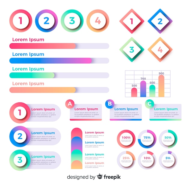 Colección de elementos infográficos degradados