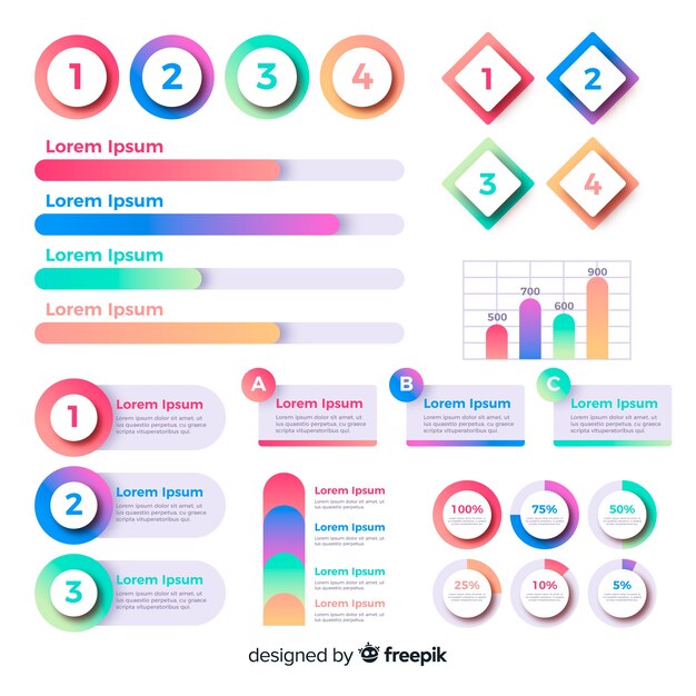 Colección de elementos infográficos degradados