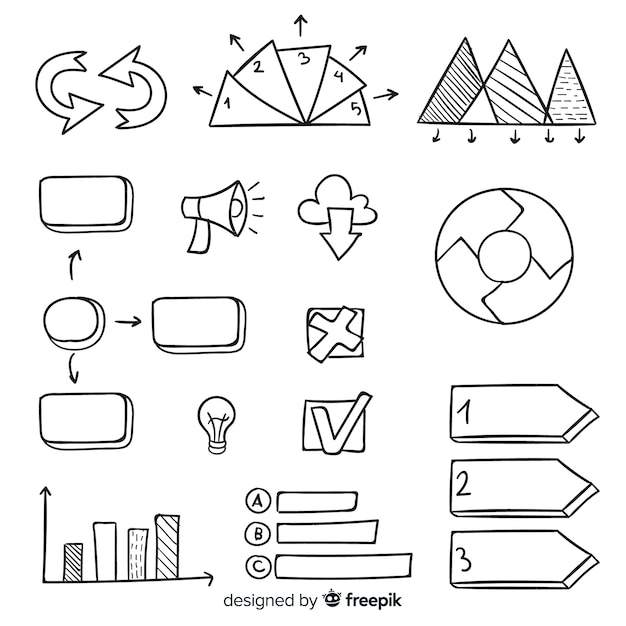 Colección de elementos infográficos dibujados a mano