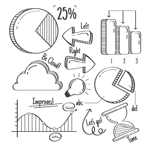 Colección de elementos infográficos dibujados a mano