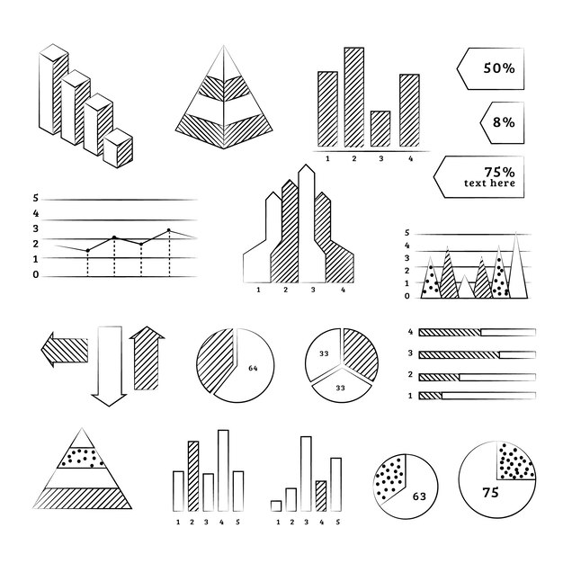 Colección de elementos infográficos dibujados a mano