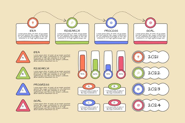 Colección de elementos infográficos dibujados a mano