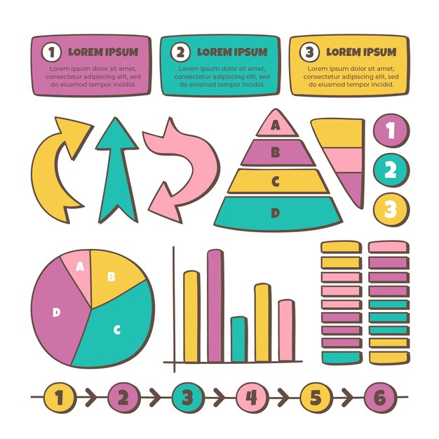Colección de elementos infográficos dibujados a mano