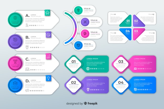 Colección de elementos infográficos de diseño plano.
