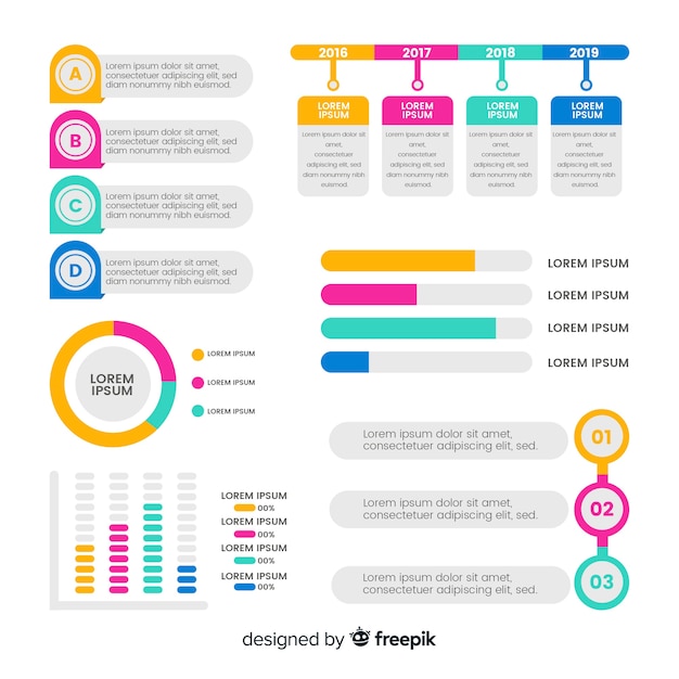 Colección de elementos infográficos en estilo plano.