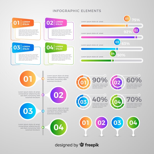 Colección de elementos infográficos en gradiente