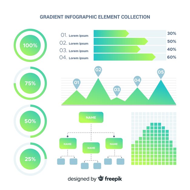 Colección de elementos infográficos en gradiente
