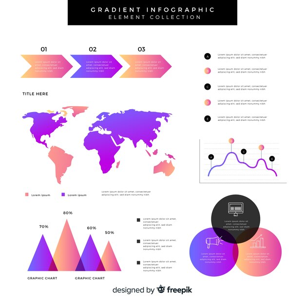 Colección de elementos infográficos en gradiente