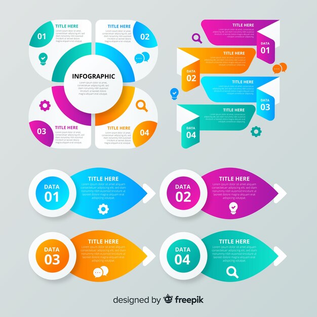 Colección de elementos infográficos en gradiente