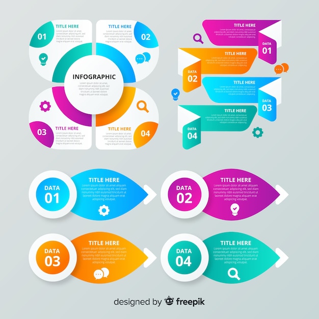Colección de elementos infográficos en gradiente