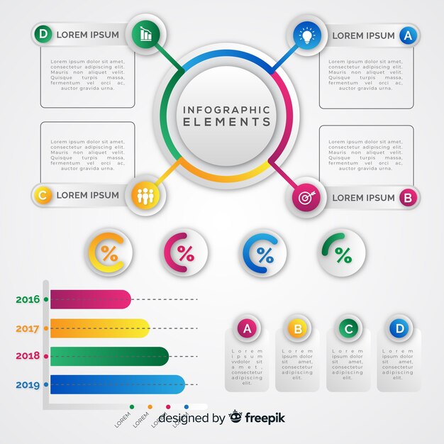 Colección de elementos infográficos en gradiente