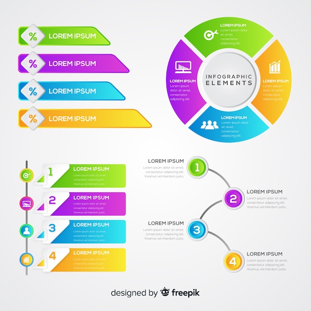Colección de elementos infográficos en gradiente