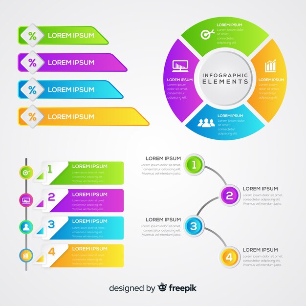 Colección de elementos infográficos en gradiente