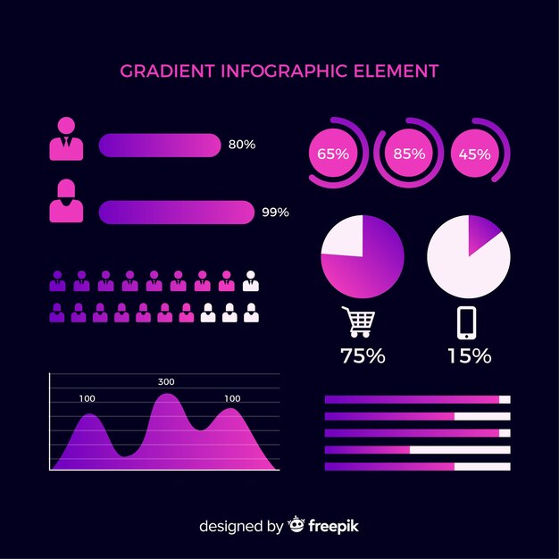 Colección de elementos infográficos en gradiente
