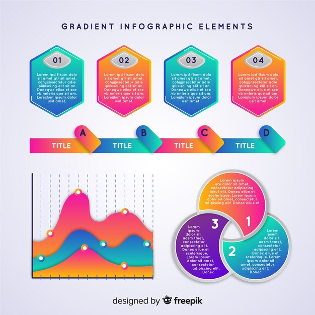 Colección de elementos infográficos en gradiente