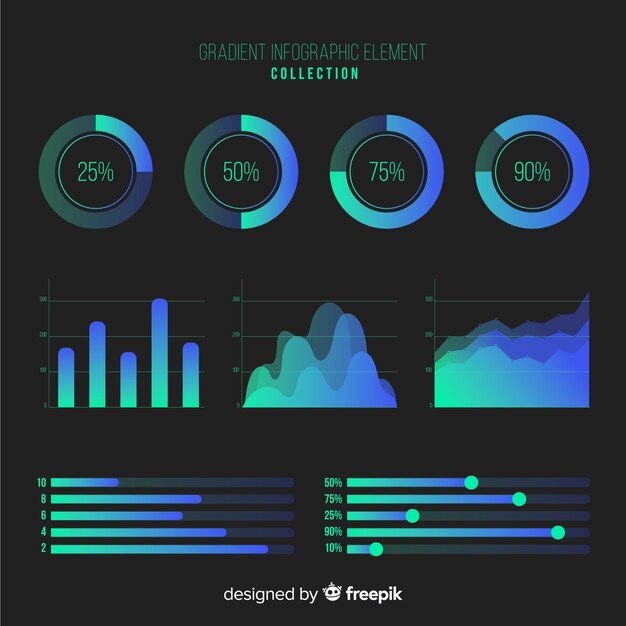 Colección de elementos infográficos en gradiente