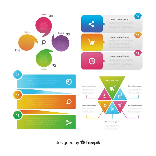 Colección de elementos infográficos en gradiente