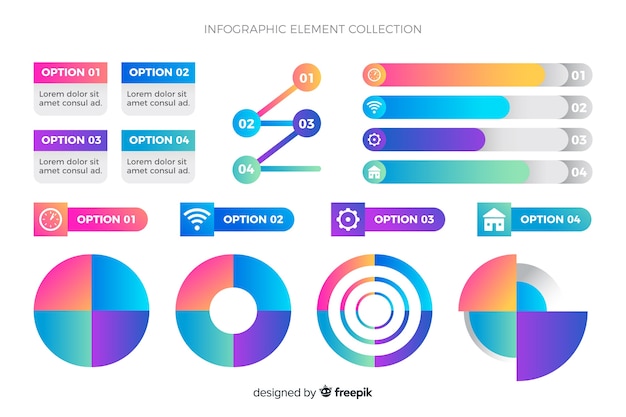 Colección de elementos infográficos en gradiente