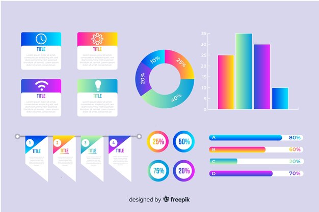 Colección de elementos infográficos en gradiente