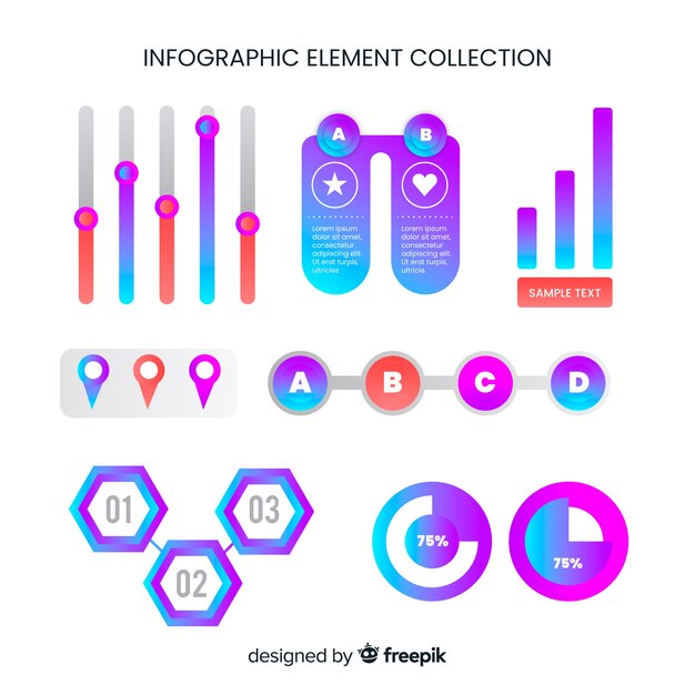 Colección de elementos infográficos en gradiente